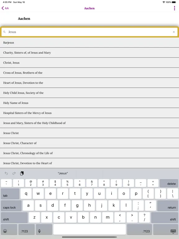 Tangkapan layar Catholic Encyclopedia iPad 