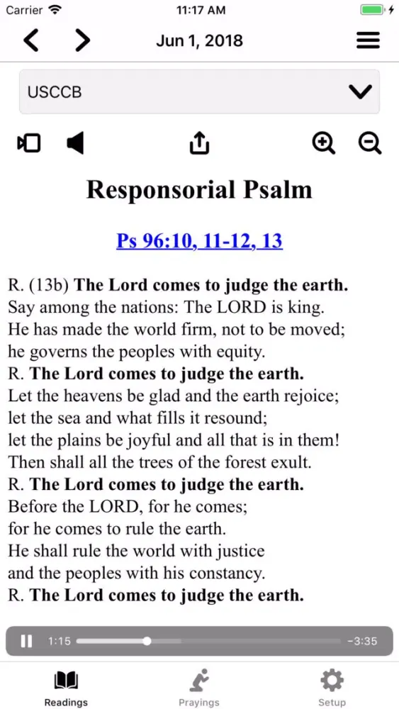 Tangkapan skrin Mass Readings and Prayers