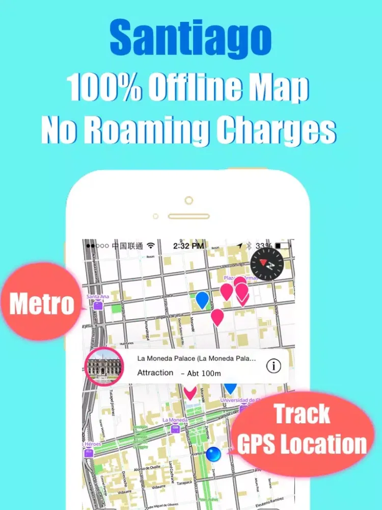 Santiago travel guide with offline map and Chile metrotren metro transit by BeetleTrip iPad  Screenshots