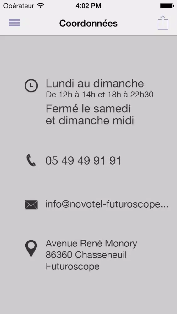 Capturas de pantalla de Novotel Café – Poitiers – Site du Futuroscope