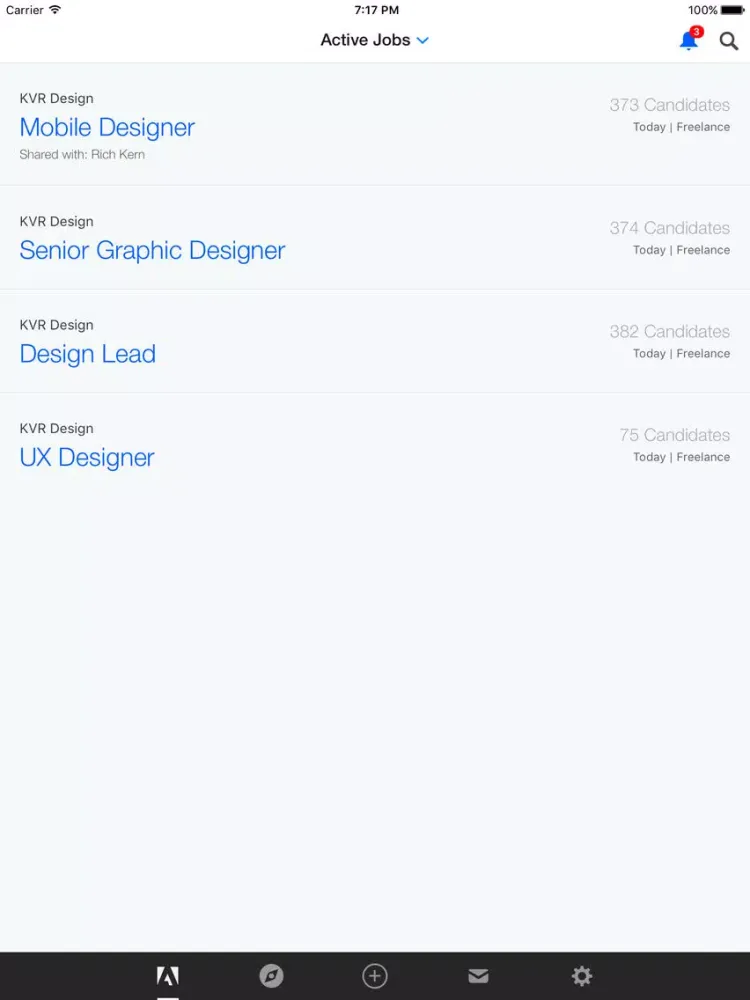 Capturas de tela do Adobe Talent iPad 
