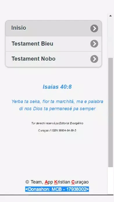 Capturas de tela do Beibel Santu Papiamentu