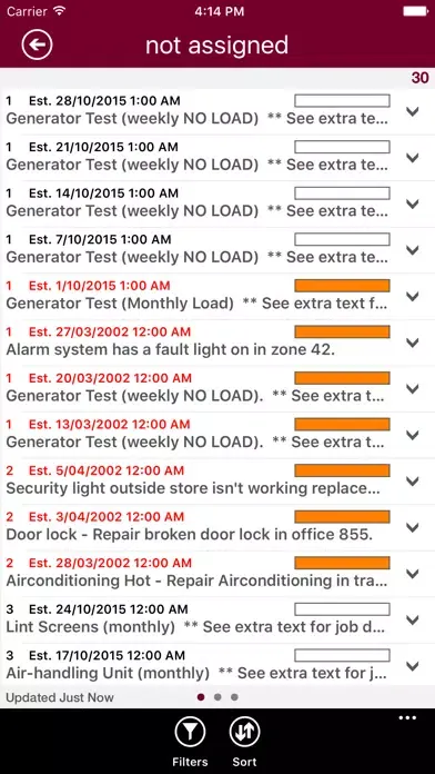 Capturas de tela do pocketBEIMS Work Orders