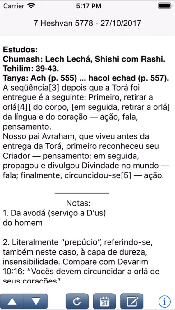 Capturas de pantalla de Hayom Yom em português