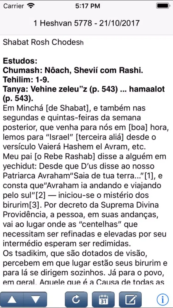 Capturas de pantalla de Hayom Yom em português