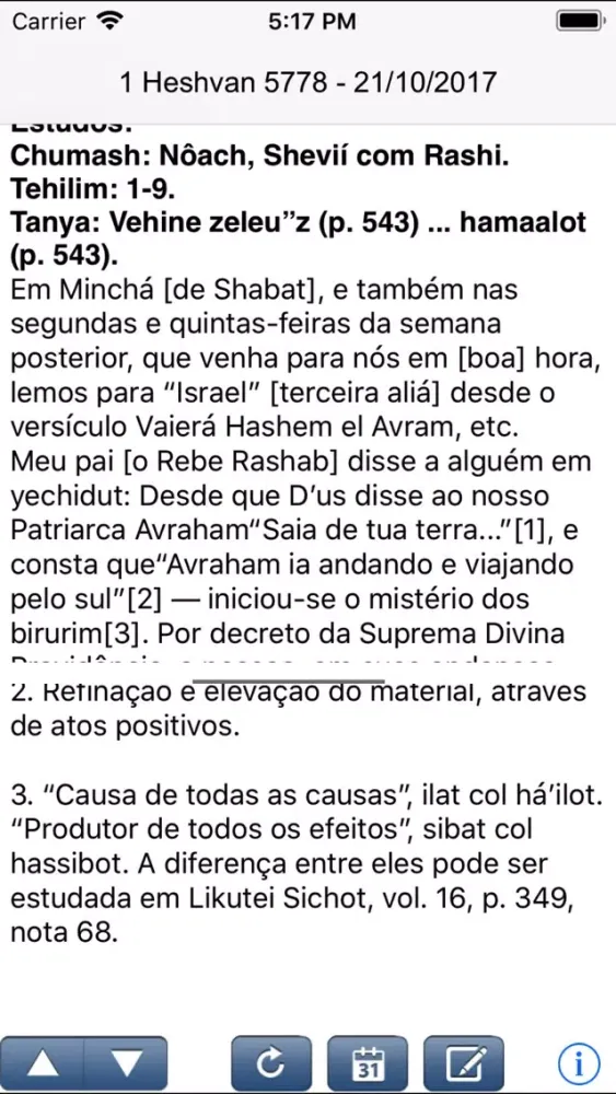 Capturas de pantalla de Hayom Yom em português