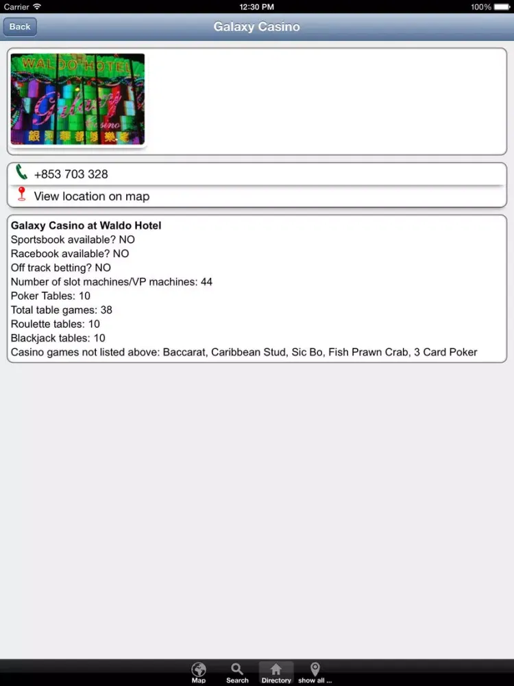 Tangkapan layar BeMap Macau iPad 
