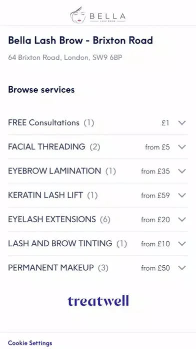 Tangkapan layar Bella Lash Brow London