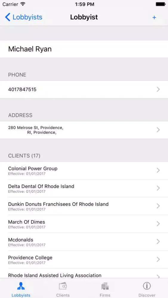 Screenshot di Rhode Island Lobbyist Directory