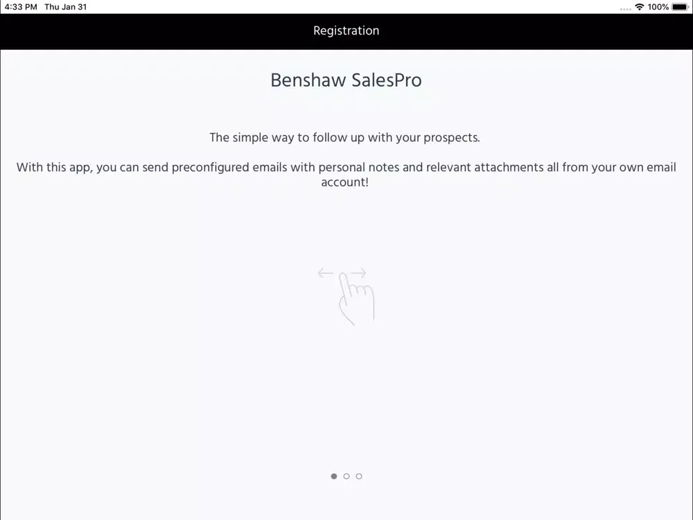 Capturas de tela do Benshaw SalesPro iPad 