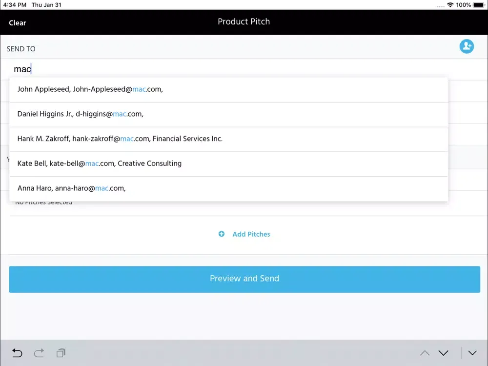 Capturas de tela do Benshaw SalesPro iPad 