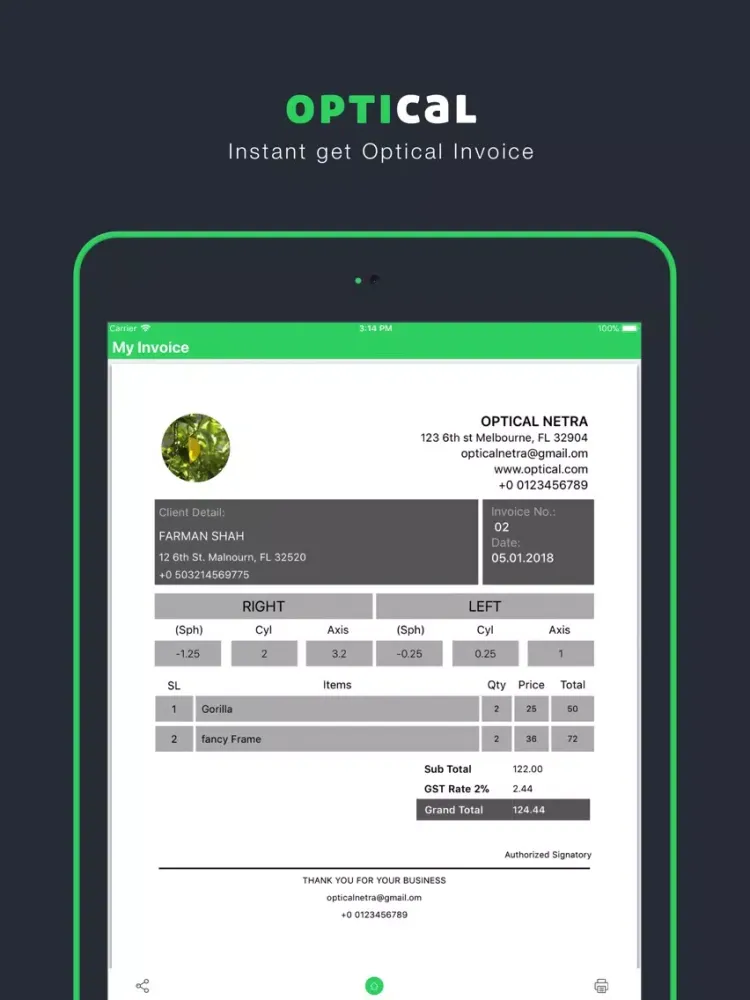 Optical Invoice Bill iPad  سکرین شاٹس