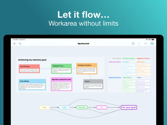 Zrzuty ekranu BigHairyGoal – mindmap todo iPad 