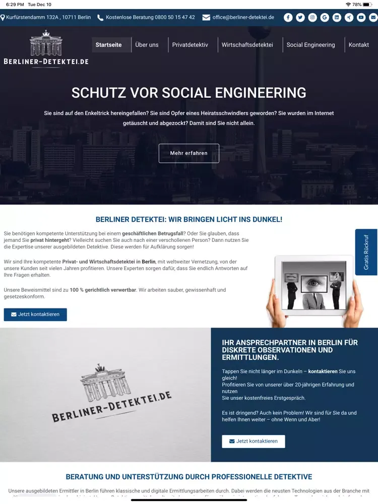 Berliner Detektei iPad  Screenshots