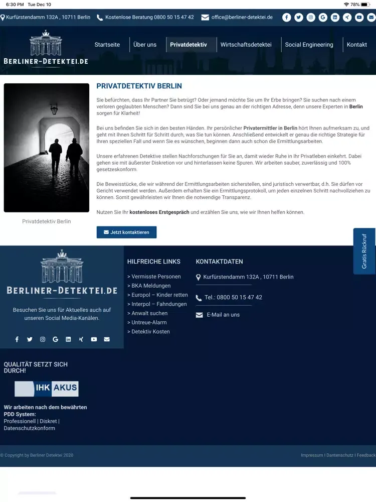 Berliner Detektei iPad  Screenshots