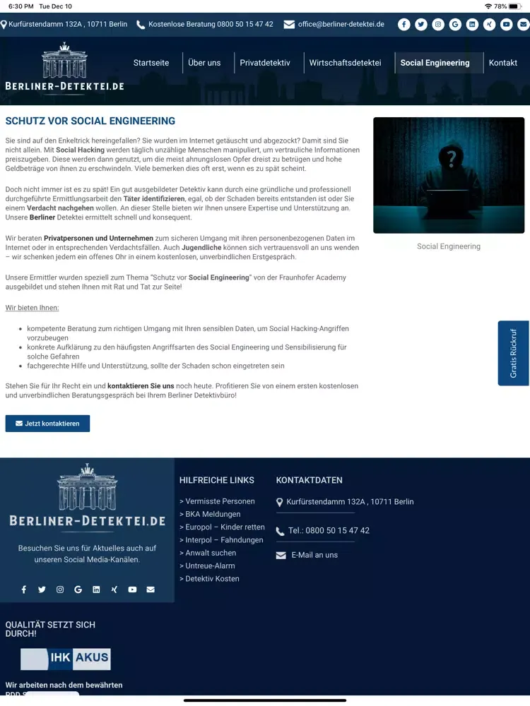 Berliner Detektei iPad  Screenshots