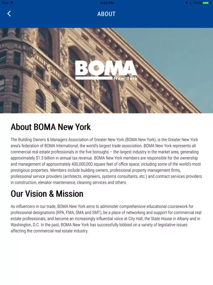 Capturas de pantalla de BOMA NY iPad 