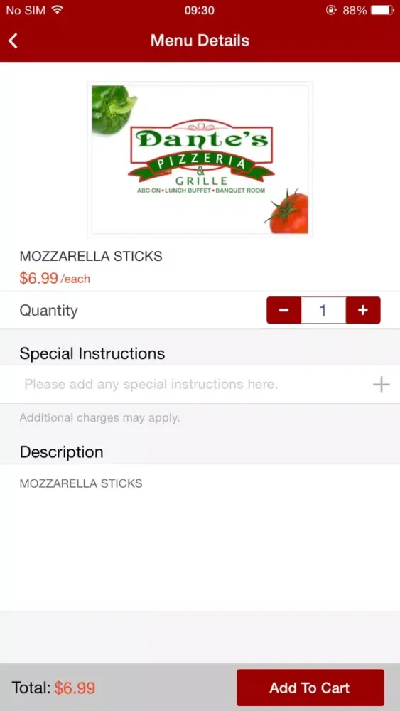 Dante's Pizzeria & Grille स्क्रीनशॉट