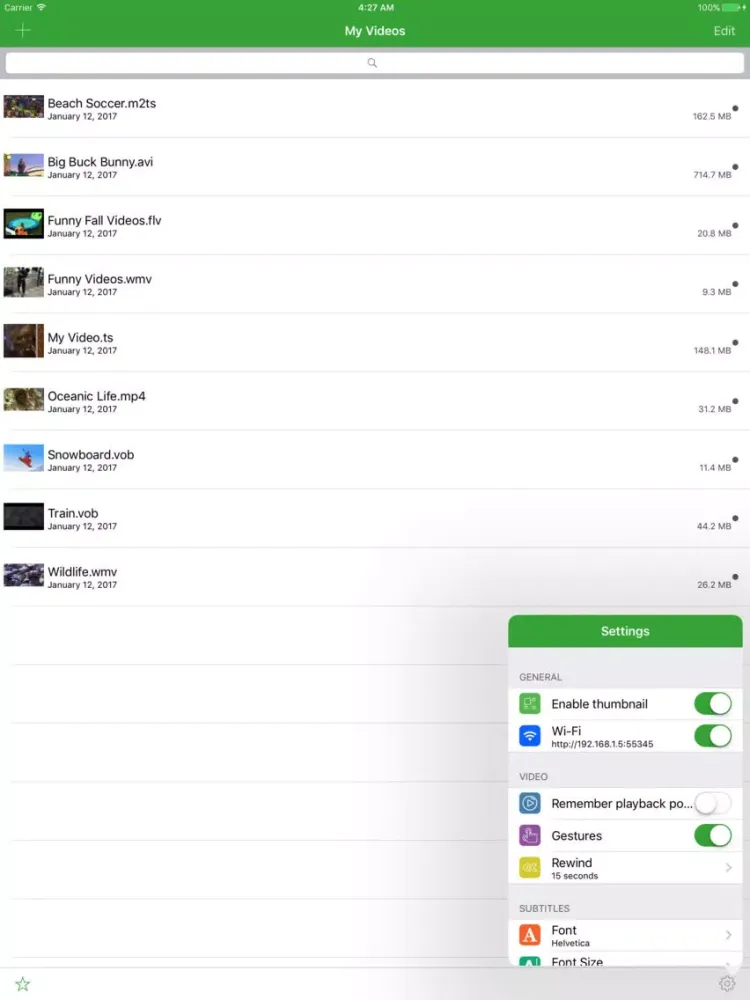 Скриншоты Universal Movie Player iPad 