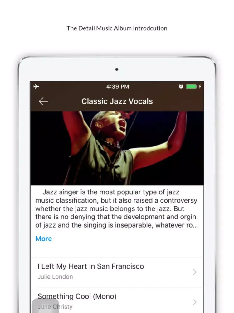 Tangkapan layar Jazz Classics Music iPad 