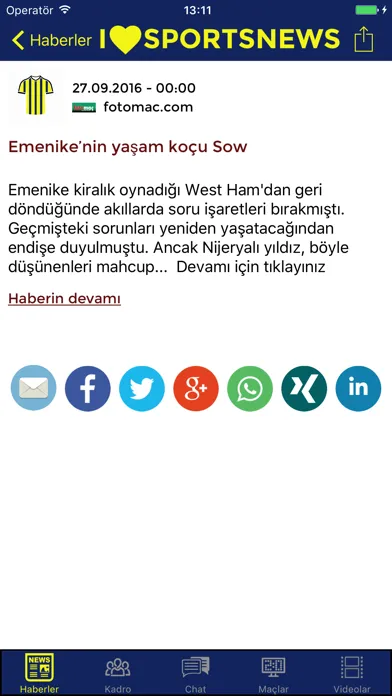Tangkapan layar Sports News - Fenerbahçe SK edition