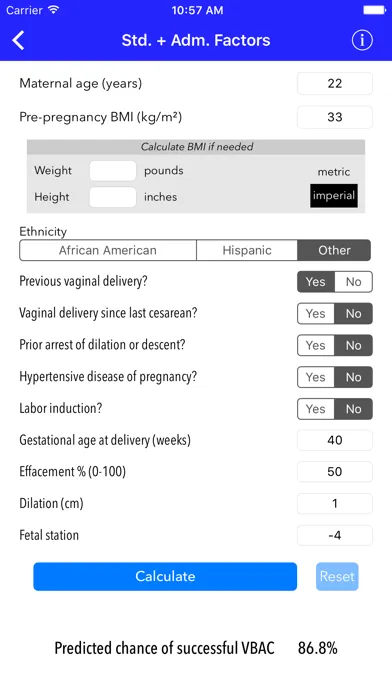 VBAC Calculator - Predict success rates for vaginal birth after cesarean Screenshots