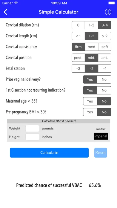 VBAC Calculator - Predict success rates for vaginal birth after cesarean Screenshots