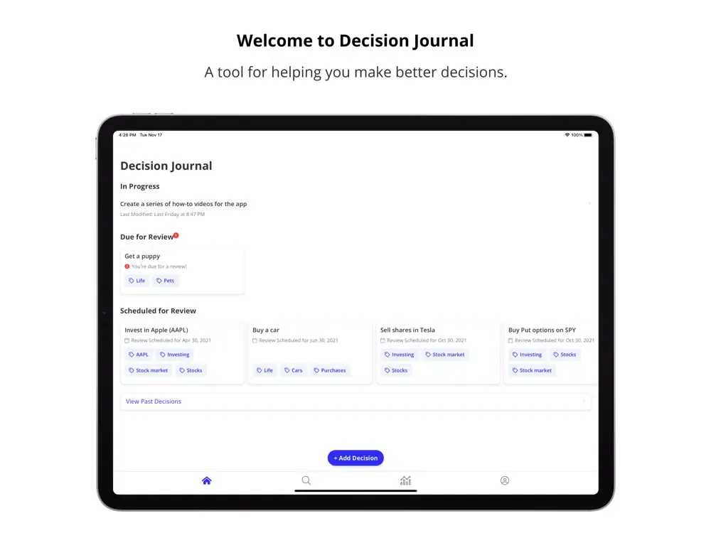 Capturas de pantalla de Decision Journal iPad 