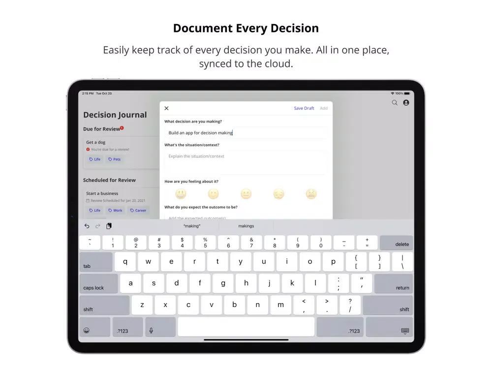 Capturas de pantalla de Decision Journal iPad 