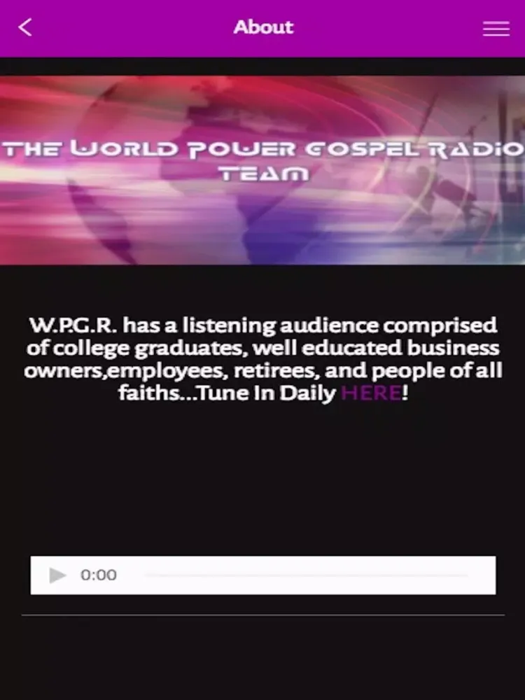 Tangkapan layar World Power Gospel Radio iPad 