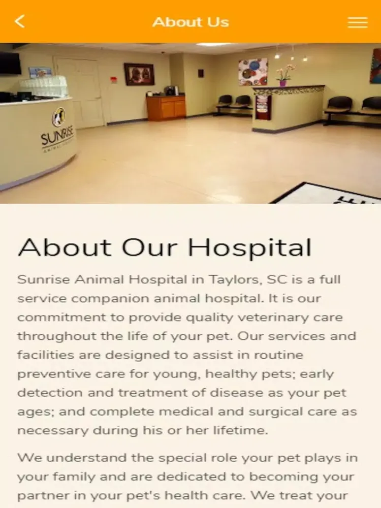 Tangkapan skrin Sunrise Animal Hospital iPad 