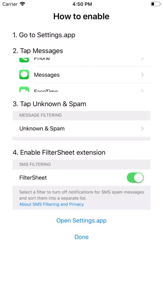 ภาพหน้าจอของ FilterSheet