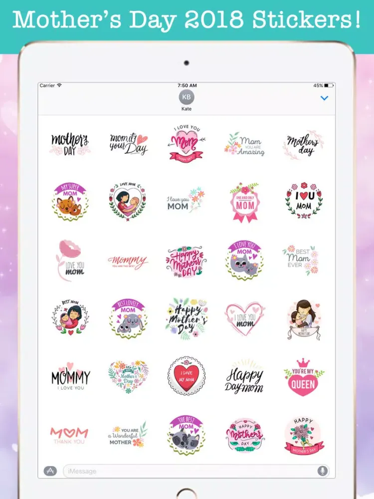 Cute Mother's Day Stickers iPad  سکرین شاٹس