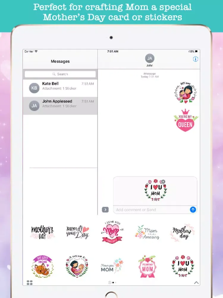 Cute Mother's Day Stickers iPad  سکرین شاٹس