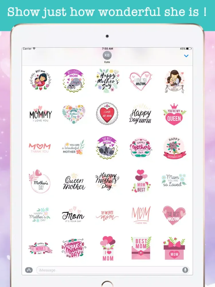 Cute Mother's Day Stickers iPad  سکرین شاٹس