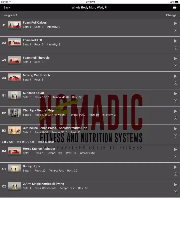 Nomadic Fitness iPad  Screenshots
