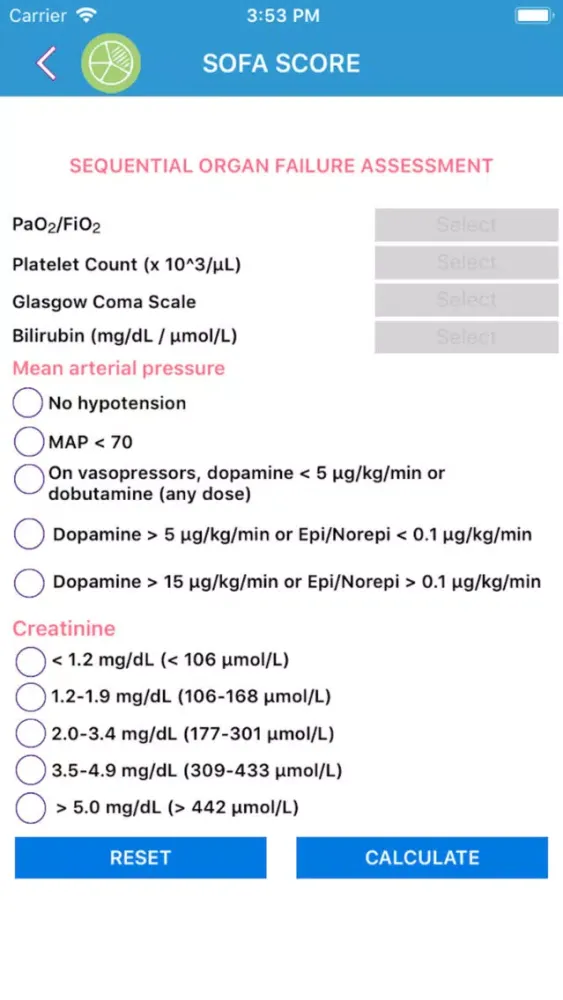 Capturas de pantalla de 3C Critical Care Calculators