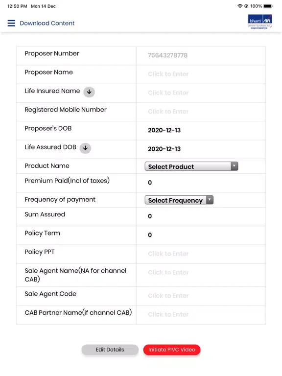 Bharti AXA - VPIVC iPad  سکرین شاٹس