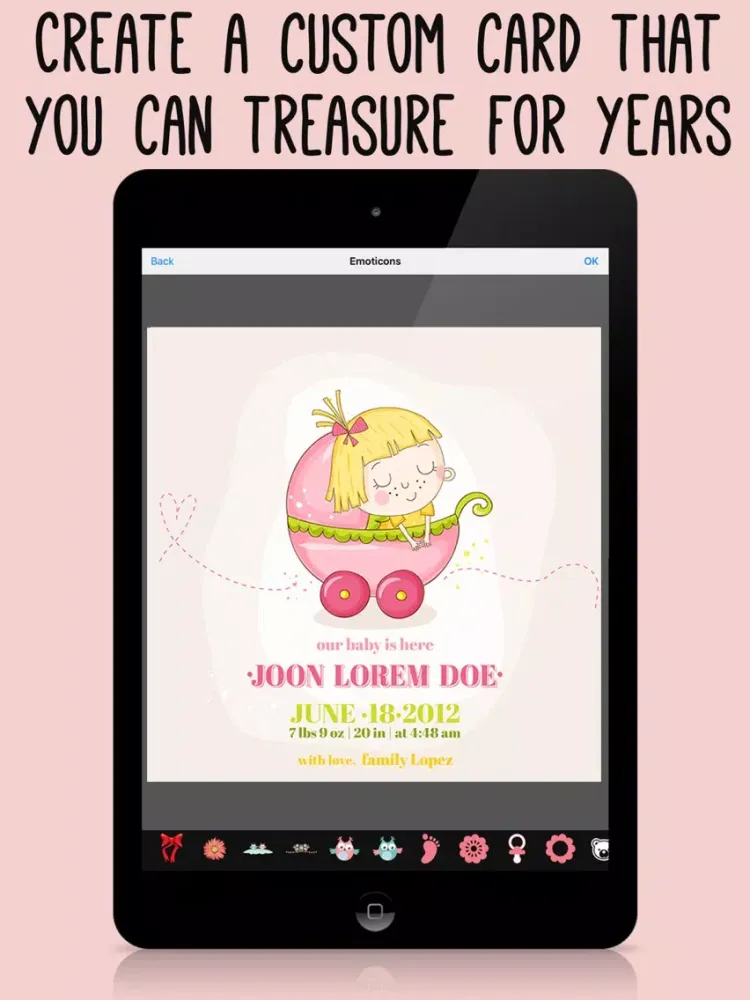 Baby Arrival Announcement & Shower Cards iPad 应用截图