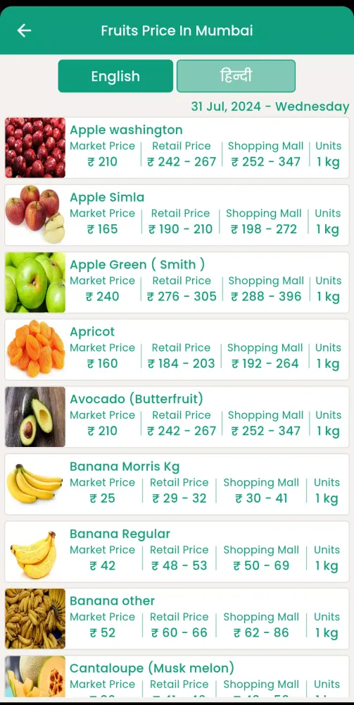 Capturas de tela do Vegetable Market Price