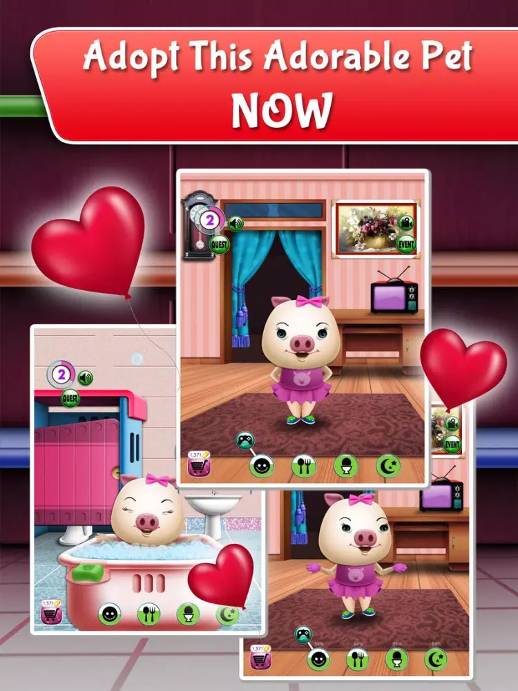 My Talking Pet - virtual pig with free mini games for kids iPad  스크린샷