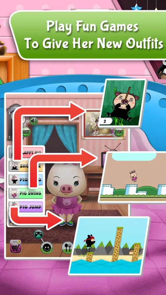 My Talking Pet - virtual pig with free mini games for kids 스크린샷