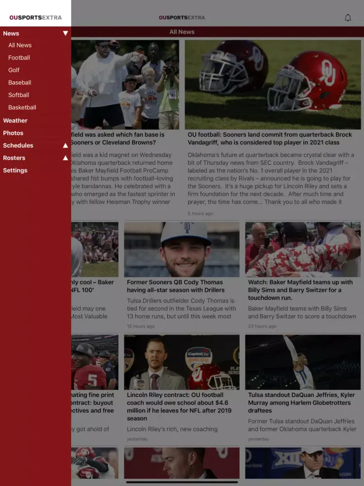 Ảnh chụp màn hình của OU Sports Extra iPad 