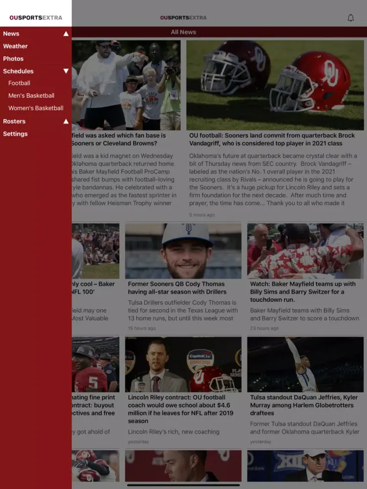 Ảnh chụp màn hình của OU Sports Extra iPad 