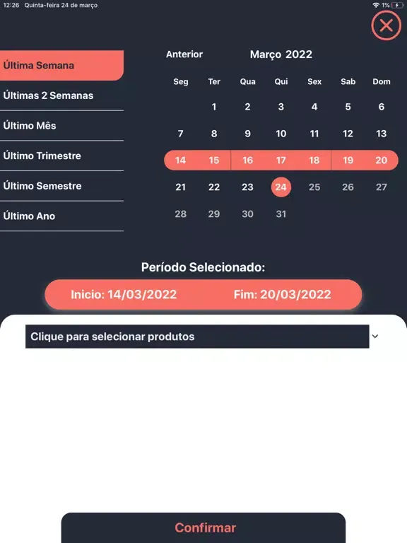 Capturas de tela do Smarts BI iPad 