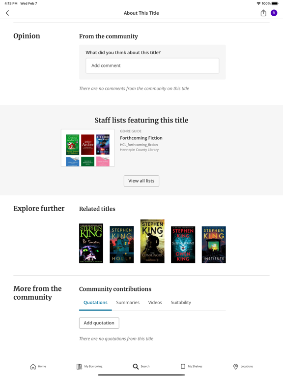 Hennepin County Library iPad  Screenshots