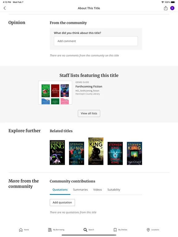 Hennepin County Library iPad 应用截图