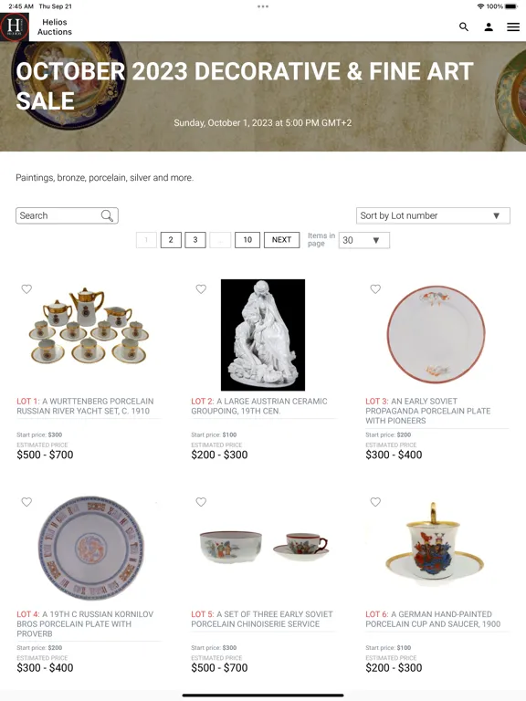 Capturas de tela do Helios Auctions iPad 