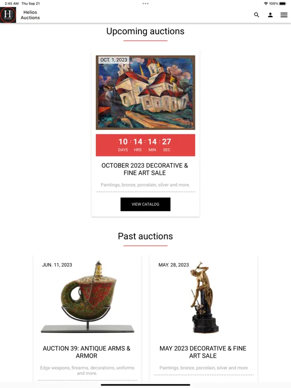 Capturas de tela do Helios Auctions iPad 