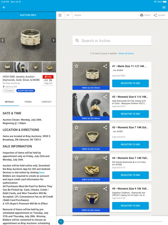 Ảnh chụp màn hình của Bray Auctions iPad 